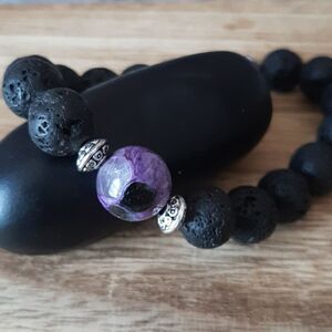 Charoite & Lava Rock Beaded Stretch Bracelet